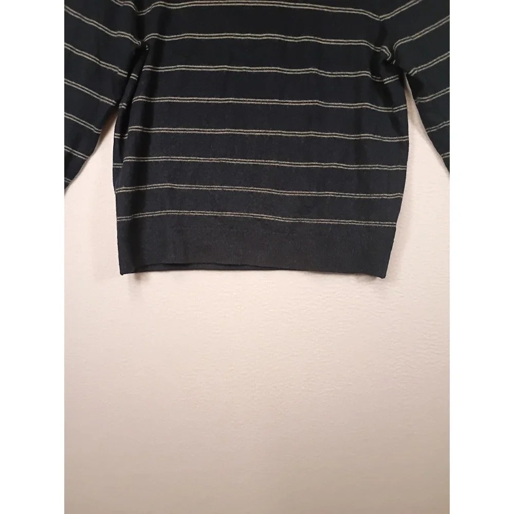 Classic Preppy Banana Republic Mens Large Navy Blue Striped Merino Wool Sweater